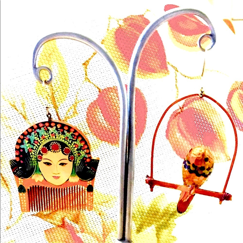 OOAK  Chinese Antique Art repurposed into earrings